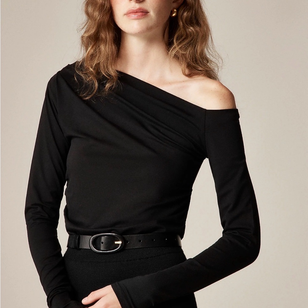 J. Crew Brown Asymmetric One-Shoulder Long Sleeve Top - Picture 2 of 7